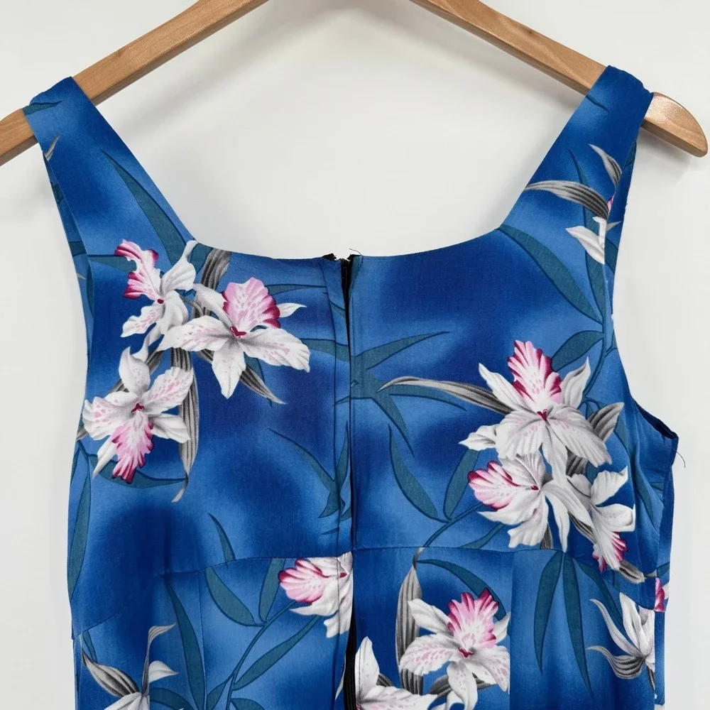Two Palms Vtg Blue Midnight Orchid Floral Midi H-Strap Dress Women's M